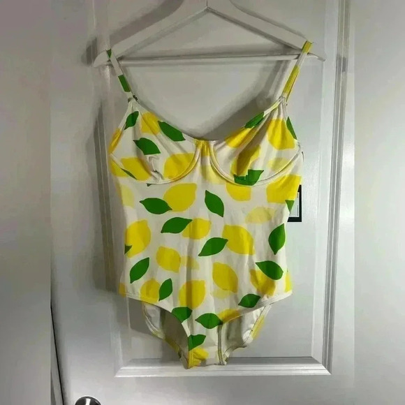NWT Kate Spade Women’s Ivory Lemon One-Piece Swimsuit - Size Large - Picture 1 of 6